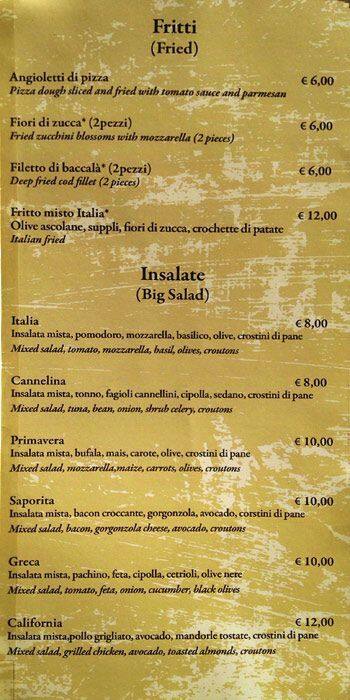 Menu di Ristorante roma campo de fiori 