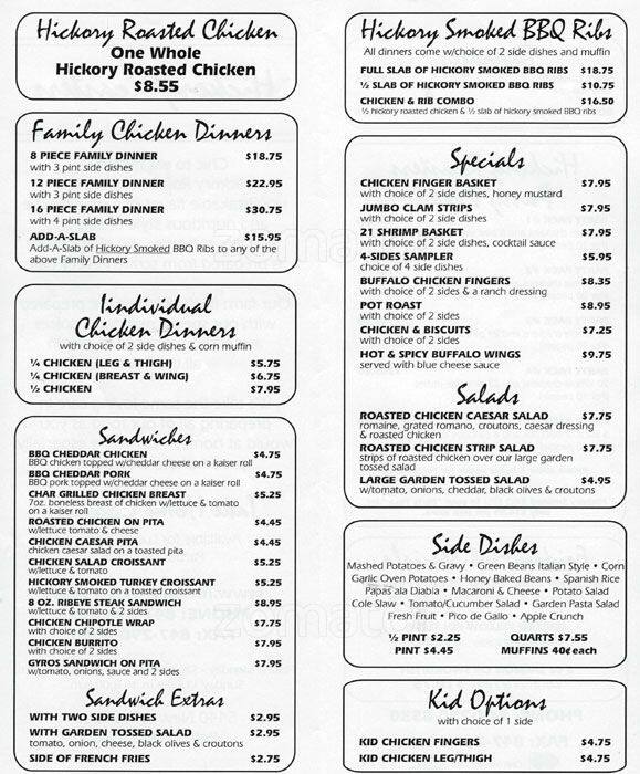 Hickory Roasters Menu, Menu for Hickory Roasters, Rolling Meadows