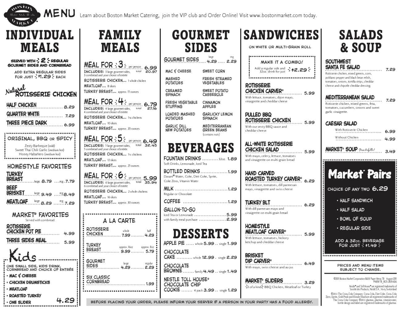 boston market menu pdf