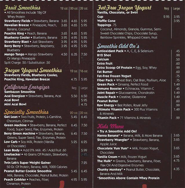 Menu at Smoothie King pub & bar, Dallas, Belt Line Rd Suite 400