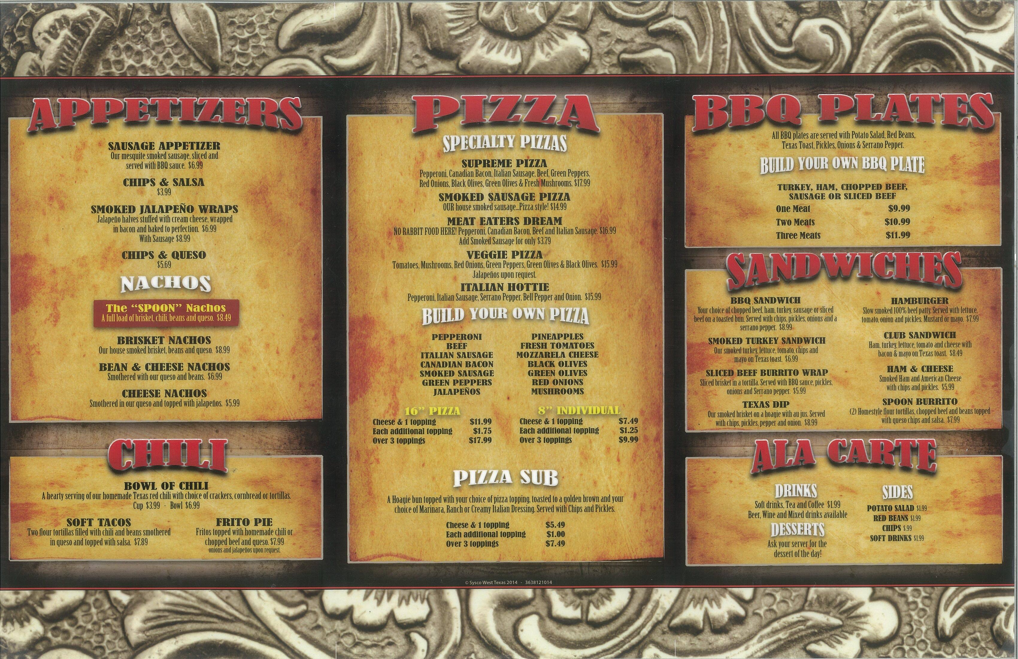 Carta de Texas Cafe & Bar, Lubbock