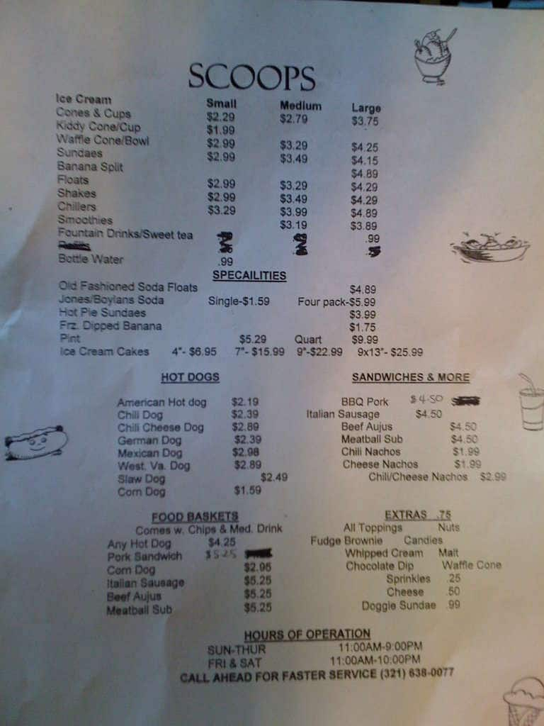 scoops ice cream menu