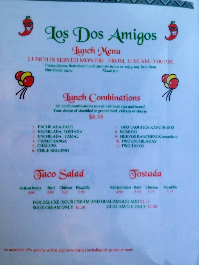 Menu at Los Dos Amigos restaurant, Roseburg, NE Stephens St
