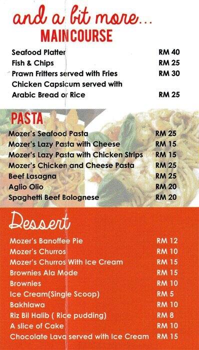 15+ Mozers bukit jelutong menu info