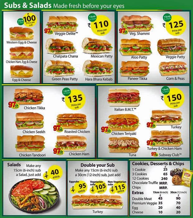 Subway Menu, Menu for Subway, Civil Lines, Allahabad Zomato