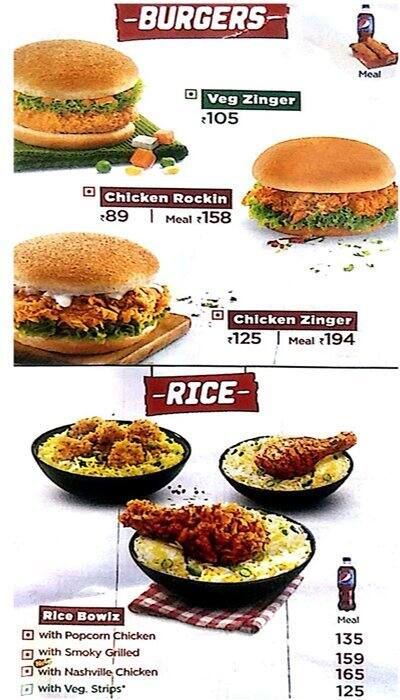 Kfc T Nagar Menu