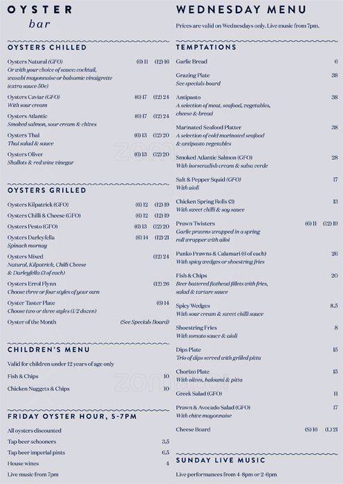 Menu at Oyster Bar Holdfast Shores, Glenelg