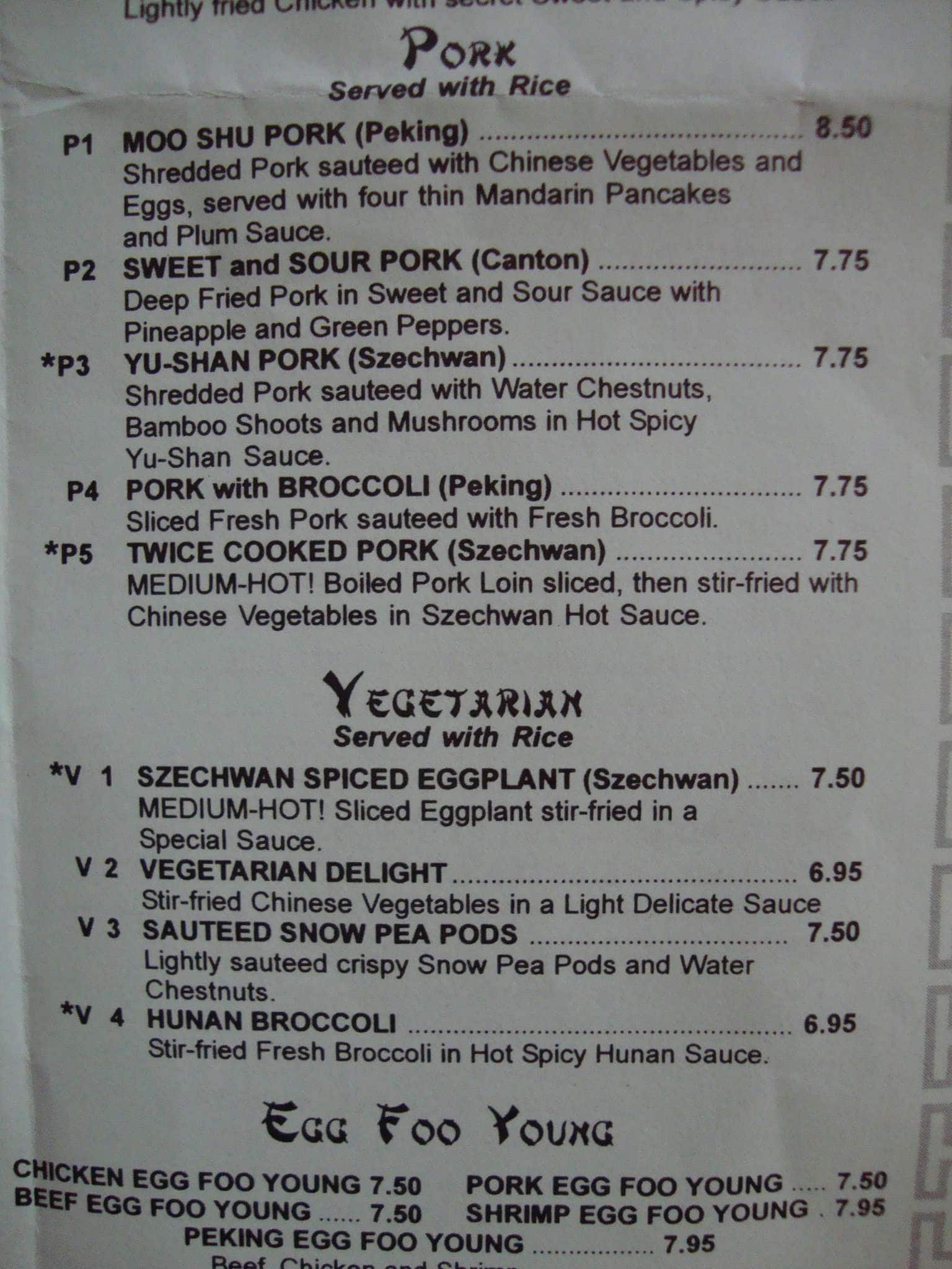 Menu at Peking Chinese Restaurant, Ashland