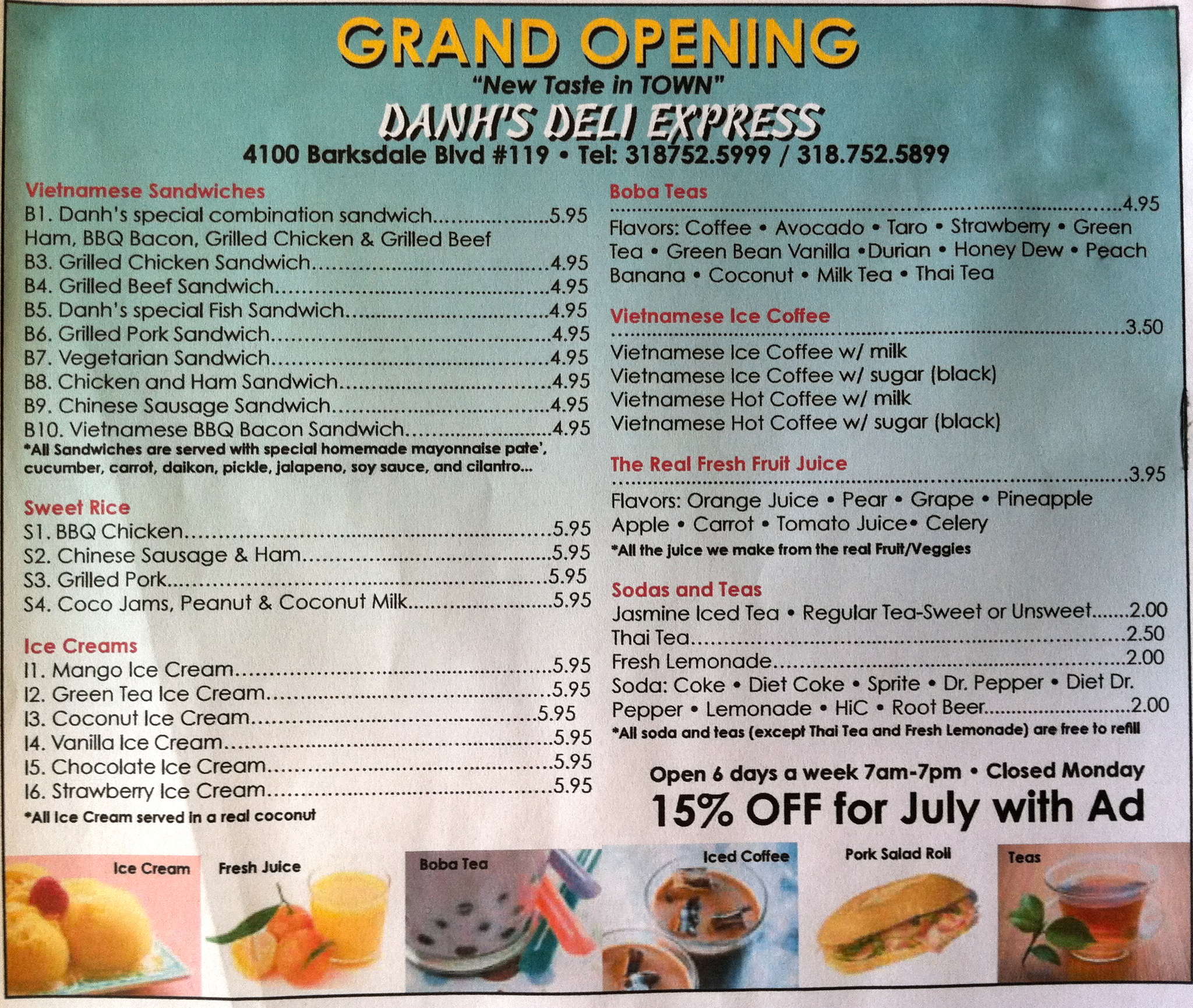 Danh's Deli Express Menu, Menu for Danh's Deli Express, Bossier City