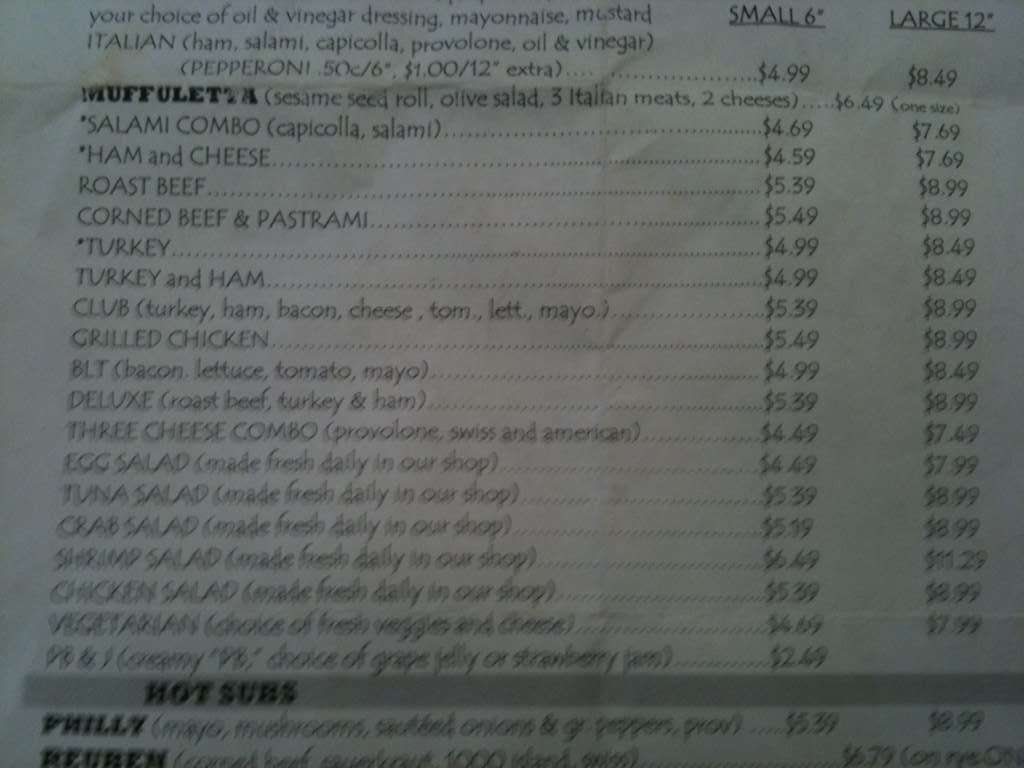 Oak Island Sub Shop Menu, Menu for Oak Island Sub Shop, Oak Island