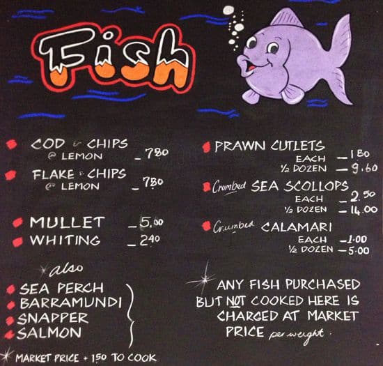 Top Fresh Seafood Menu, Menu untuk Top Fresh Seafood, Ipswich, Brisbane