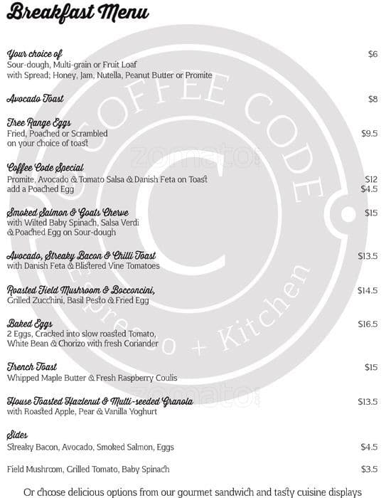 Coffee Code Menu, Menu for Coffee Code, Nedlands, Perth Urbanspoon/Zomato