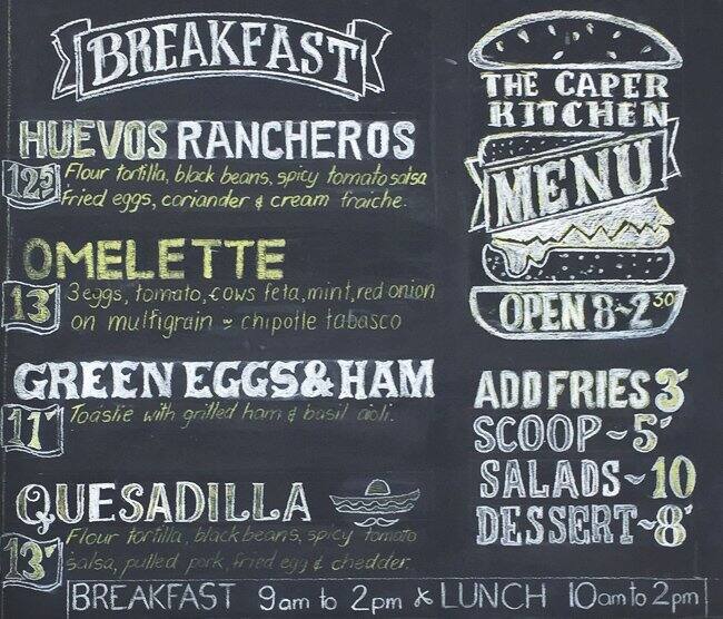 The Caper Kitchen Menu, Menu for The Caper Kitchen, Waiheke Island