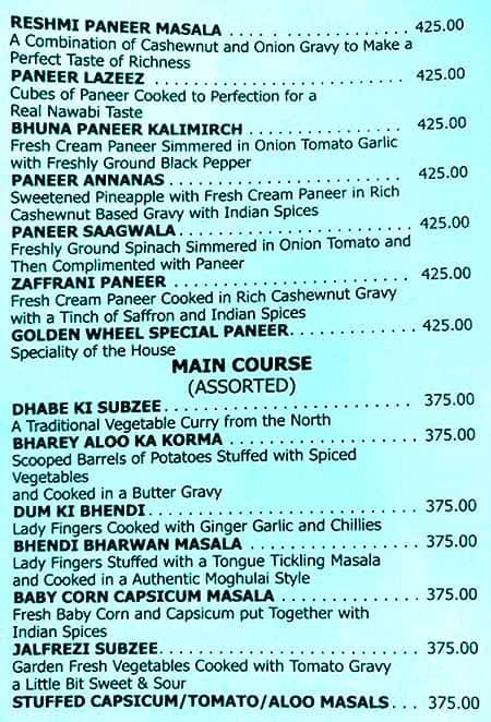 Golden Wheel Restaurant and Bar menu