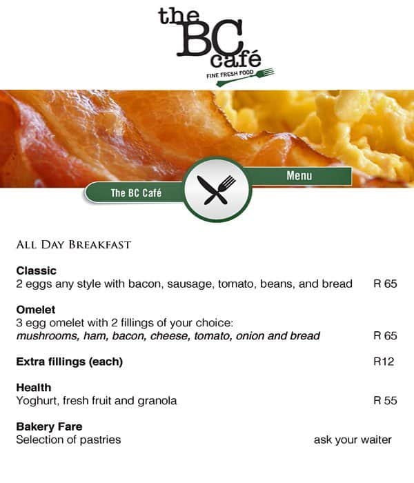 The BC Cafe Menu, Menu for The BC Cafe, Boksburg, East Rand Zomato SA