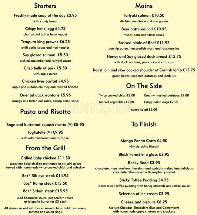 The Grill Best Western Westley Hotel Menu Zomato UK