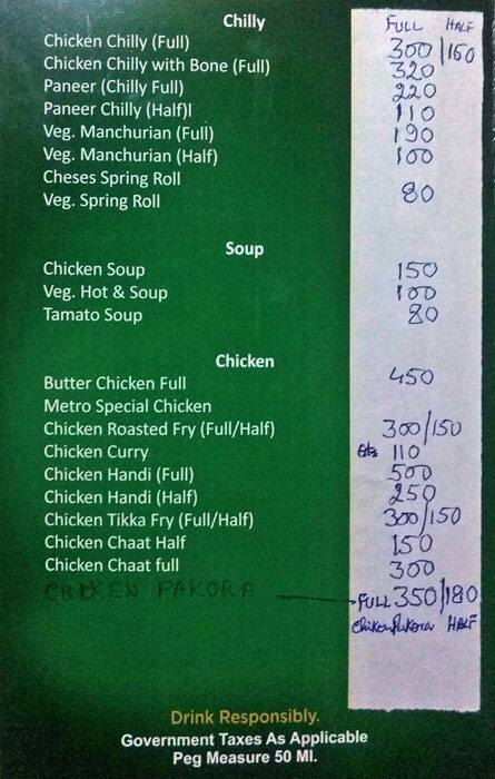 Menu at Metro Restaurant, Lucknow