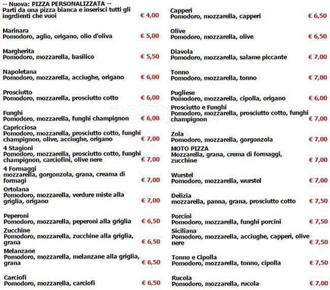 Menu di Moto Pizza 