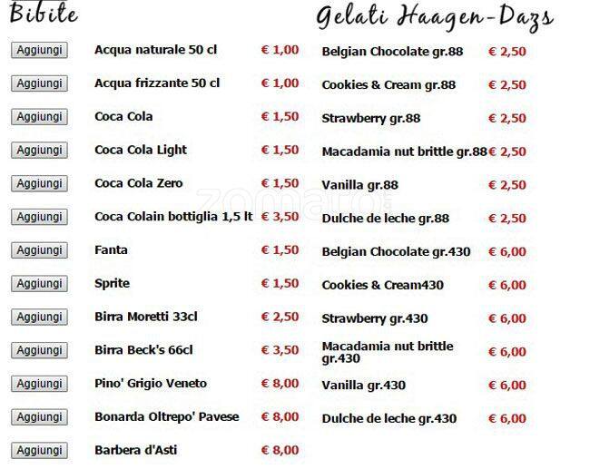 Menu di Moto Pizza 