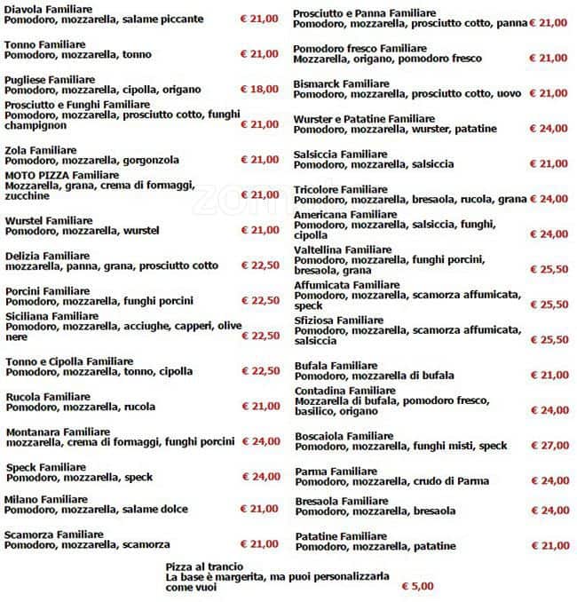 Menu di Moto Pizza 