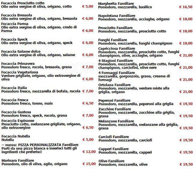 Menu di Moto Pizza 
