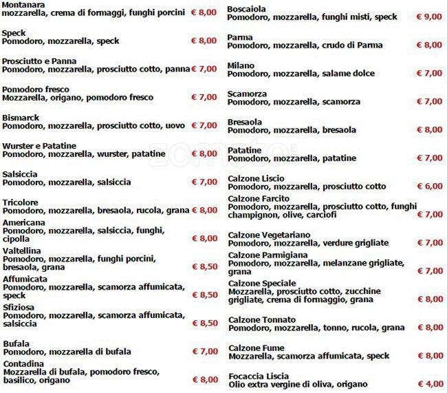Menu di Moto Pizza 