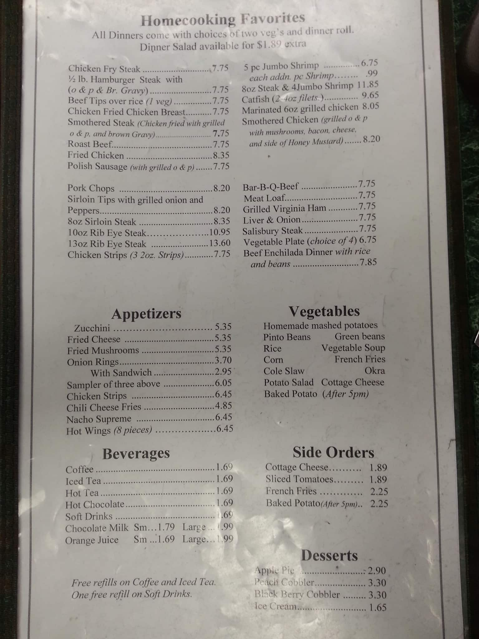 Menu at McLoud Cafe, McLoud