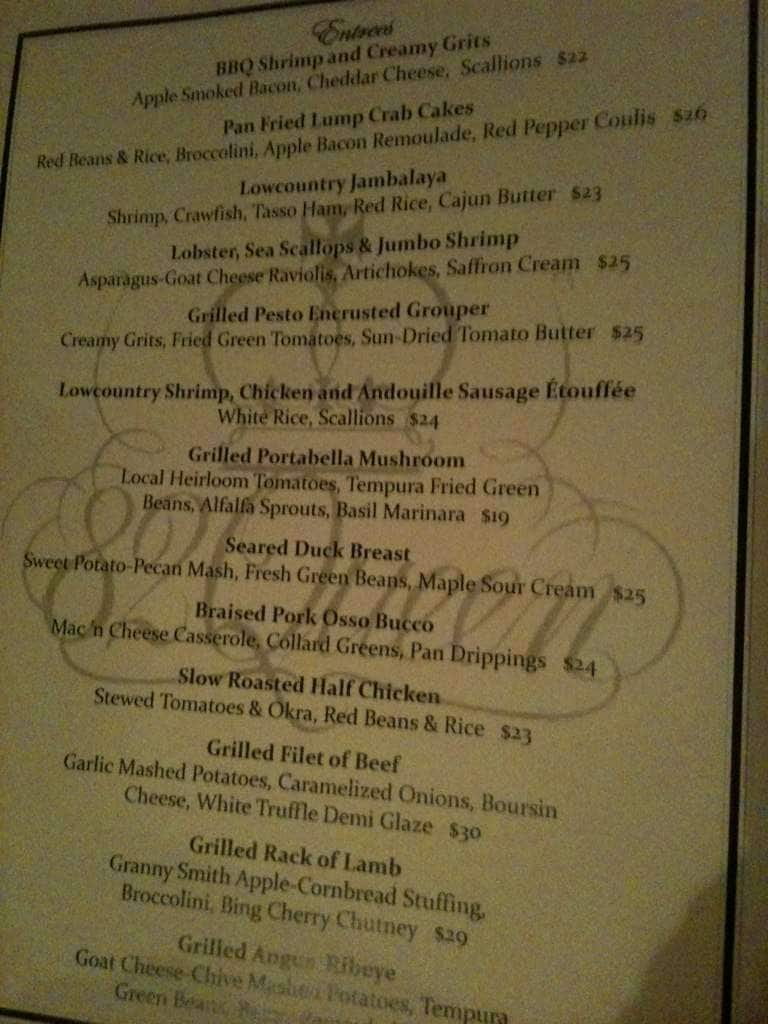 Menu at 82 Queen restaurant, Charleston