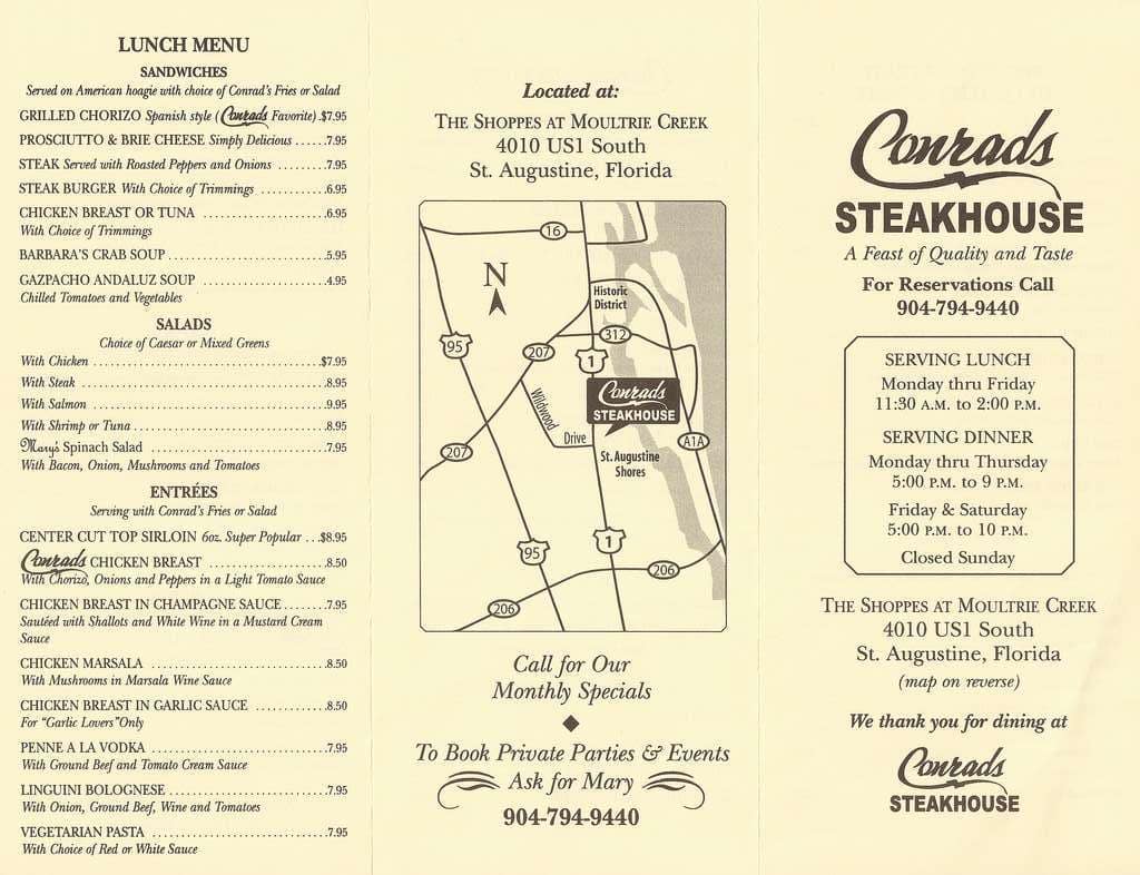 Online Menu of Conrads Steakhouse Restaurant, St. Augustine, Florida