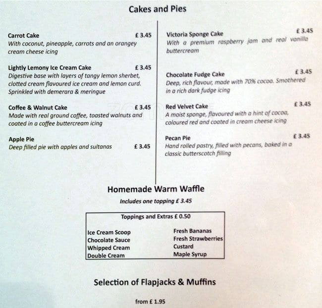 Walnuts Cafe Chislehurst menu