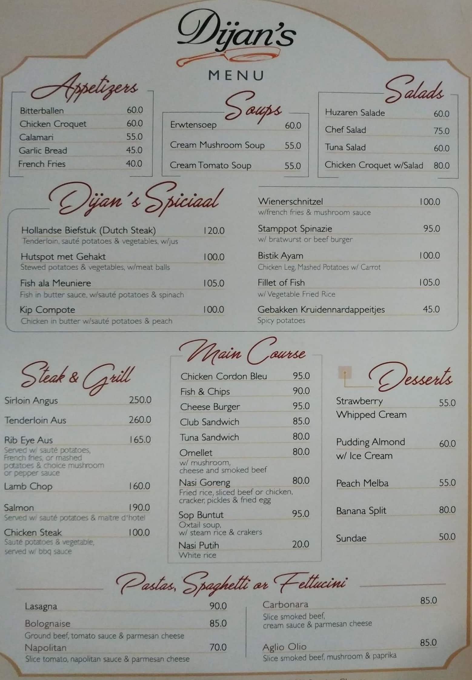 Dijan S Menu Menu For Dijan S Kemang Jakarta