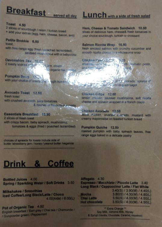 Essence Cafe Menu Menu For Essence Cafe Balgowlah Sydney