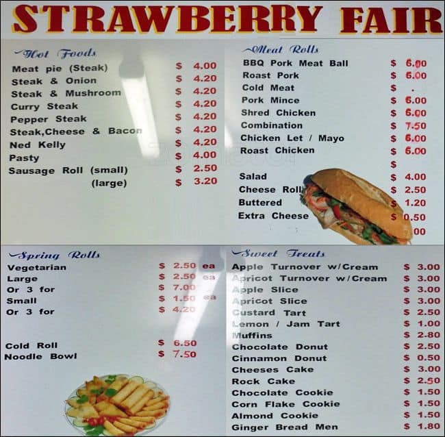 Strawberry Fair Bakery a Adelaide: Foto del Menu con Prezzi ...