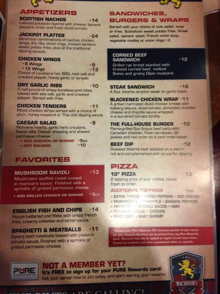 Gananoque Casino Restaurant Menu