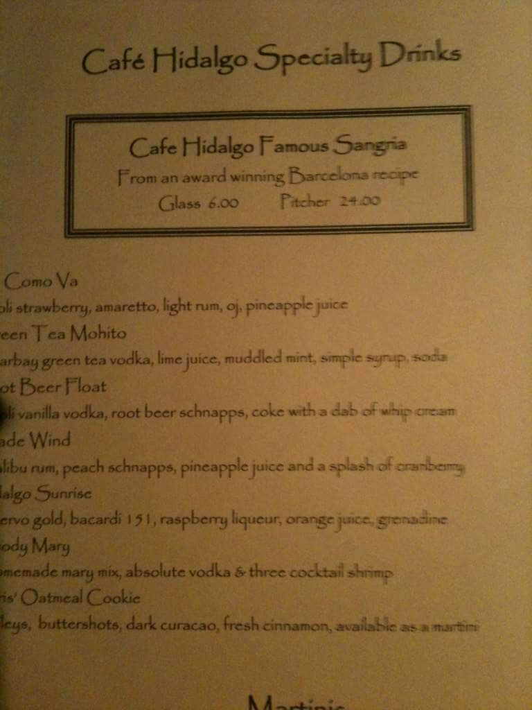 Cafe Hidalgo Menu, Menu for Cafe Hidalgo, Fullerton, Orange County