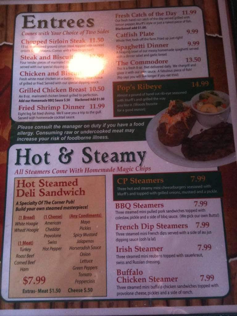 Corner Pub In the Woods Menu, Menu for Corner Pub In the Woods