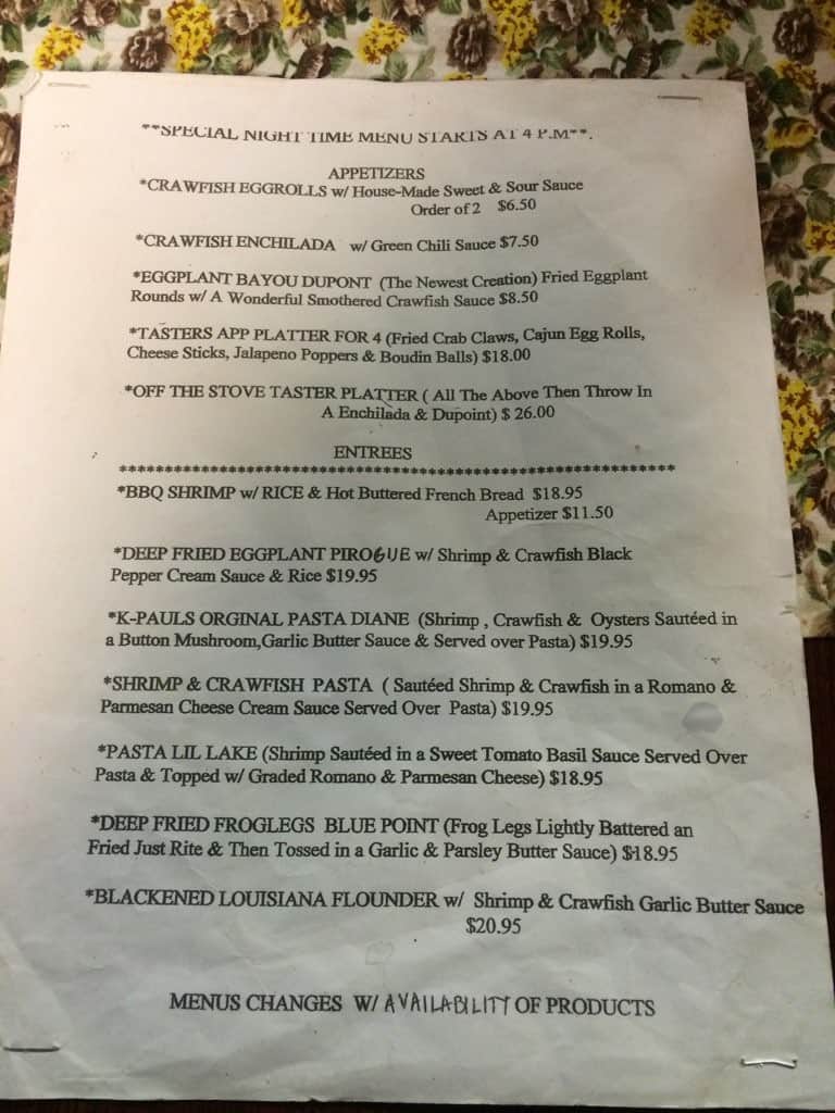 Menu at Voleo's Seafood Restaurant, Westwego