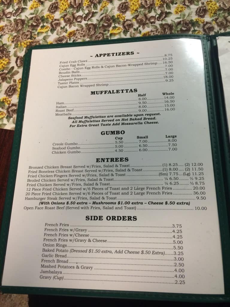 Menu at Voleo's Seafood Restaurant, Westwego