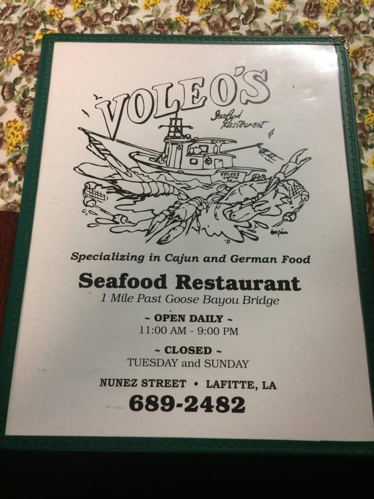 Menu at Voleo's Seafood Restaurant, Westwego