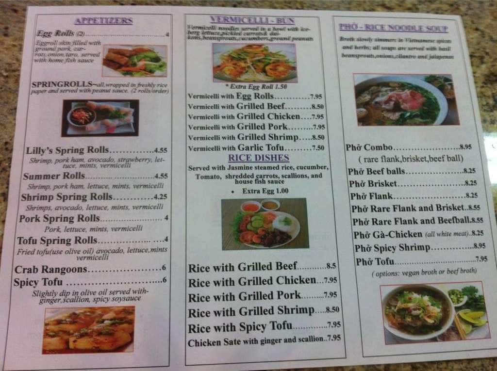 Menu at Lilly's Café restaurant, New Orleans