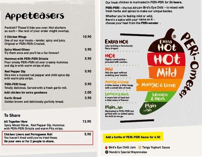 Nando's メニュー