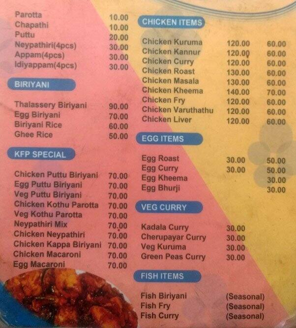 Kannur Food Point Menu,Menú para Kannur Food Point, BTM, Bangalore Zomato
