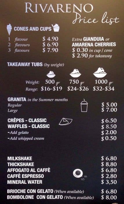 RivaReno Gelato Menu, Menu for RivaReno Gelato, Darlinghurst, Sydney ...