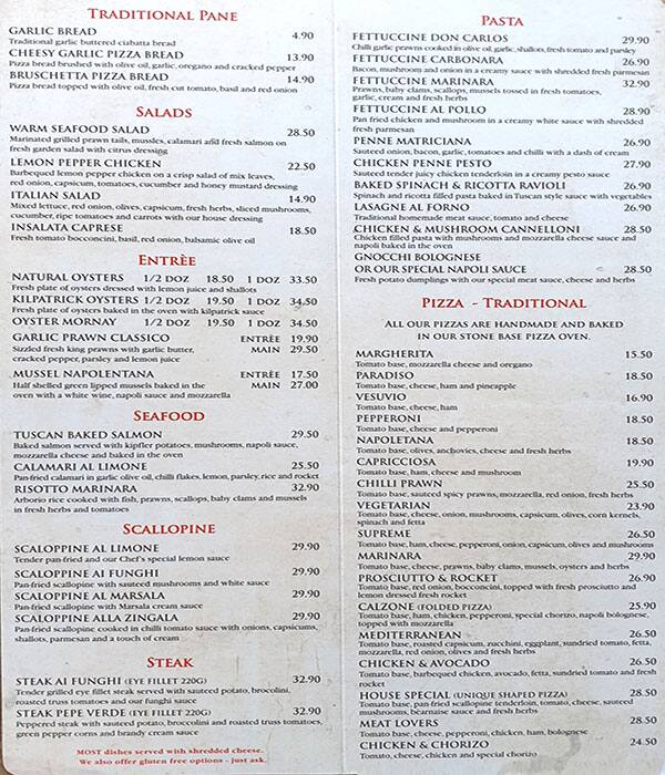 Menu at Marinara Ristorante Cafe, Hawthorne