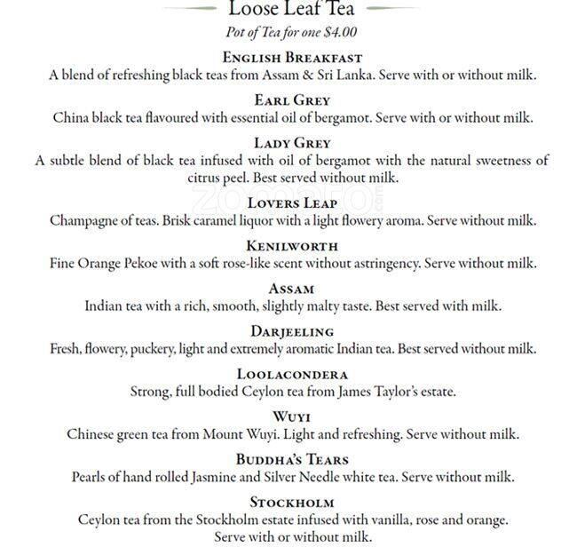 Peninsula Tea Gardens menu