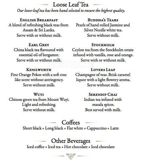 Peninsula Tea Gardens menu