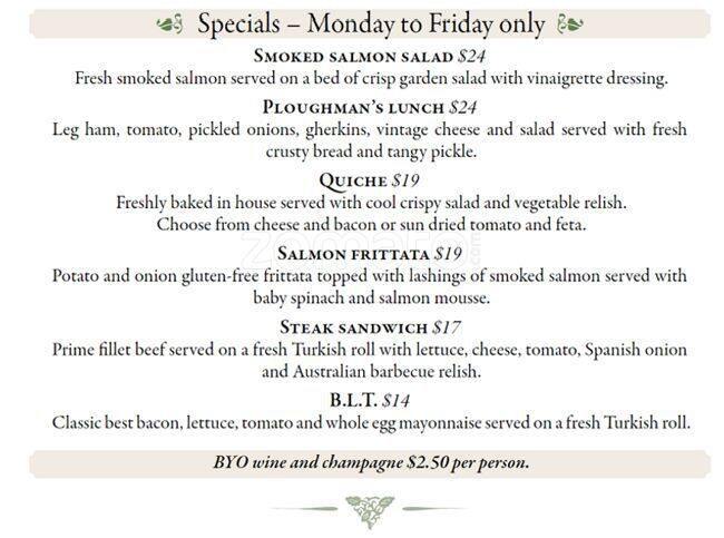 Peninsula Tea Gardens menu