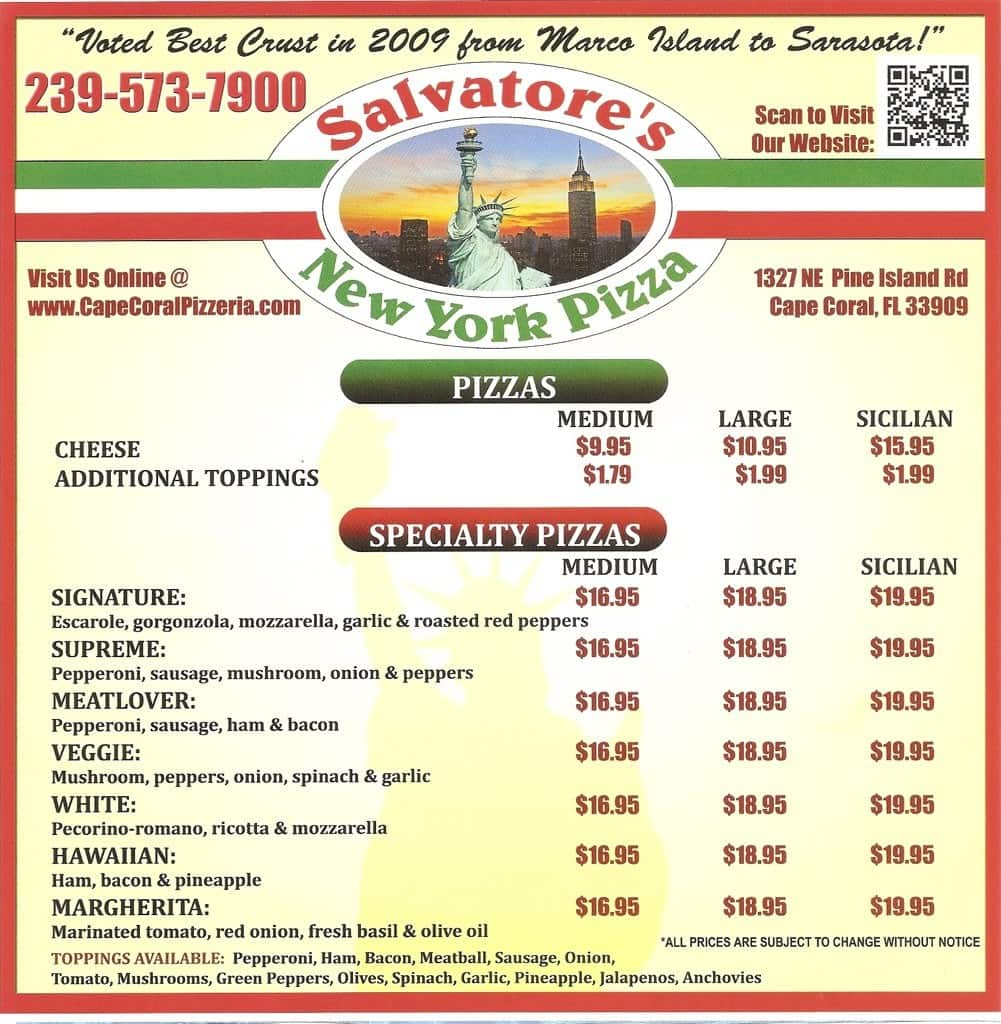 Salvatore's New York Pizza Menu - Urbanspoon/Zomato