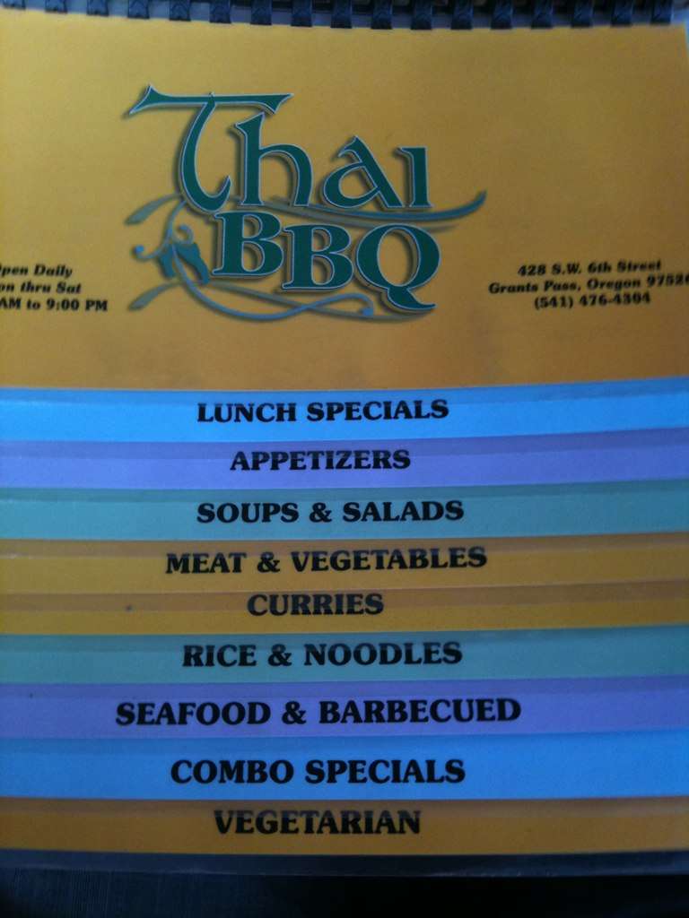 Menu at Thai BBQ, Grants Pass