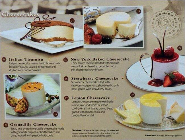 Chateau Gateaux Patisserie Menu